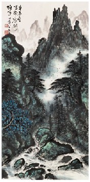 黎雄才 1991年作 涧瀑禽声 立轴